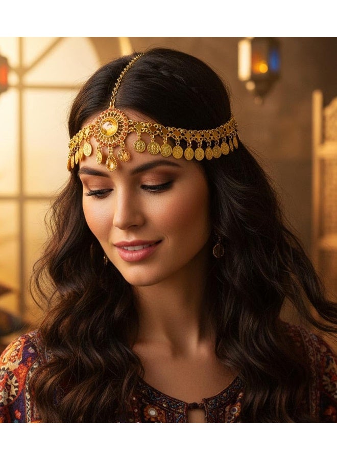 طوق رأس ذهبي مزين بالترتر، مناسب للمهرجانات، بتصميم بوهيمي للنساء والفتيات (ذهبي، مقاس واحد) - Image 4